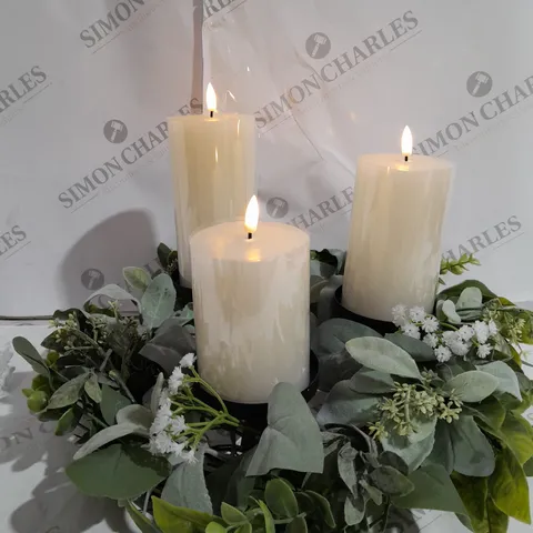 HOME REFLECTIONS 3 IN 1 FLAMELESS CANDLE WITH WREATH SET - SAGE 