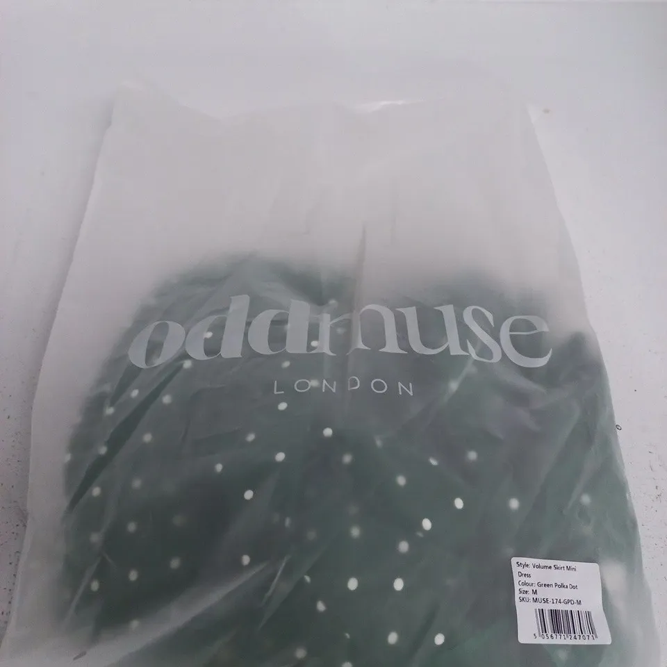 ODDMUSE LONDON VOLUME SKIRT MINI DRESS – GREEN POLKA DOT, SIZE M