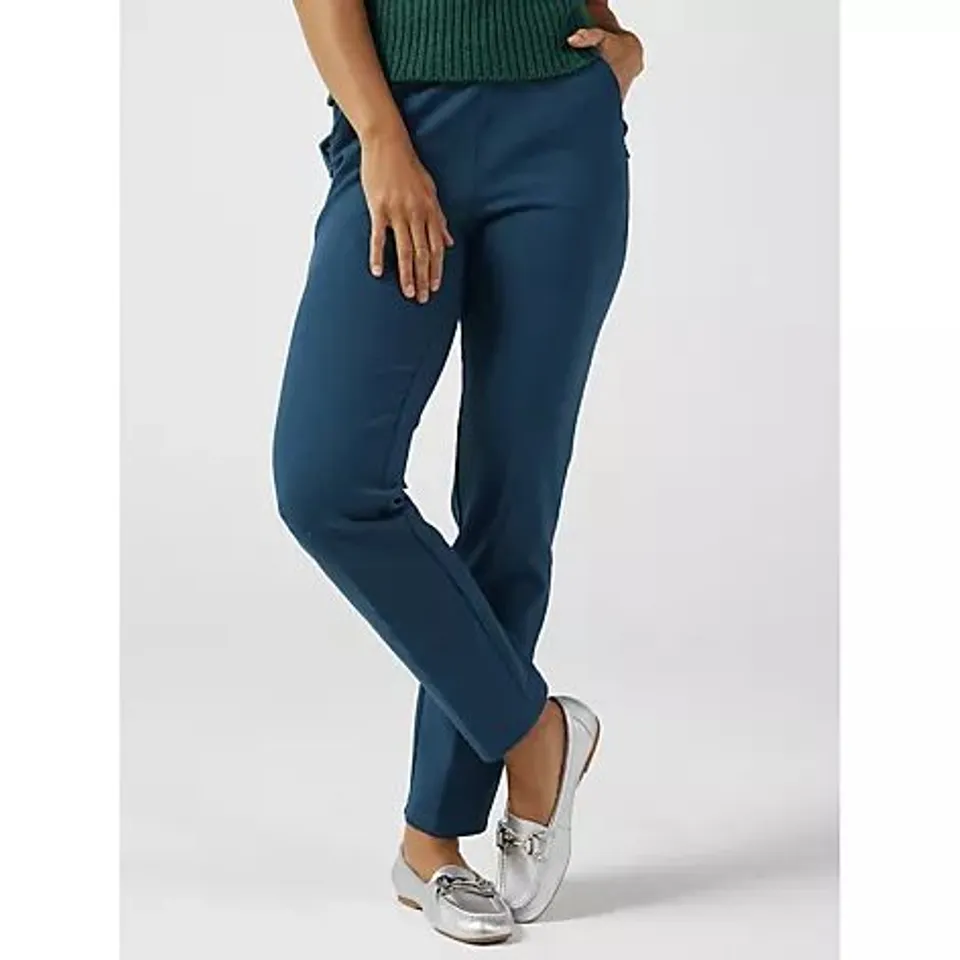 WYNNE COLLECTION PREMIUM PONTE NARROW TROUSERS ZIPPER POCKET- PETROL BLUE LARGE