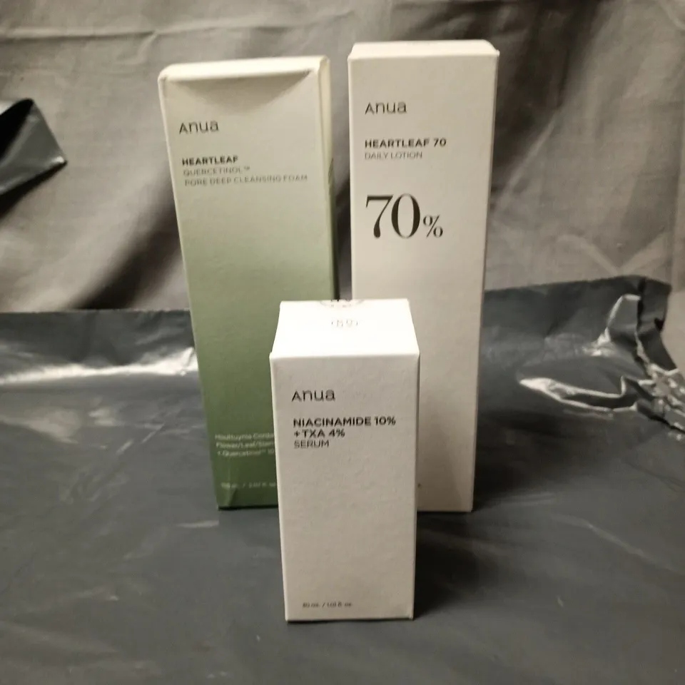 ANUA HEARTLEAF SKINCARE TRIO: PORE DEEP CLEANSING FOAM, HEARTLEAF 70 CALMING LOTION, NIACINAMIDE 10% + TXA 4% SERUM