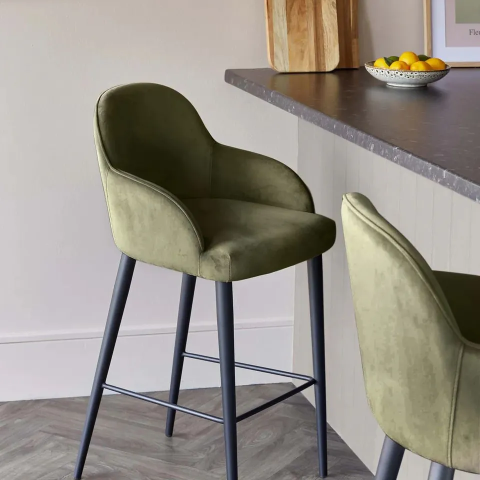 BOXED DANETTI LANI OLIVE GREEN VELVET BAR STOOL