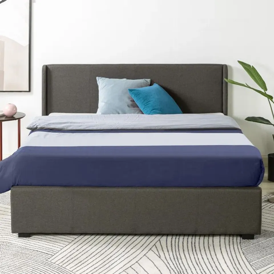 BOXED ASSI UPHOLSTERED OTTOMAN DOUBLE BED - DARK GREY
