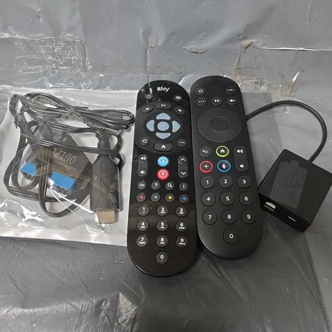 APPROXIMATELY 9 ASSORTED ITEMS TO INCLUDE - SKY REMOTE , AMAZON ETHERNET ADAPTER ETC
