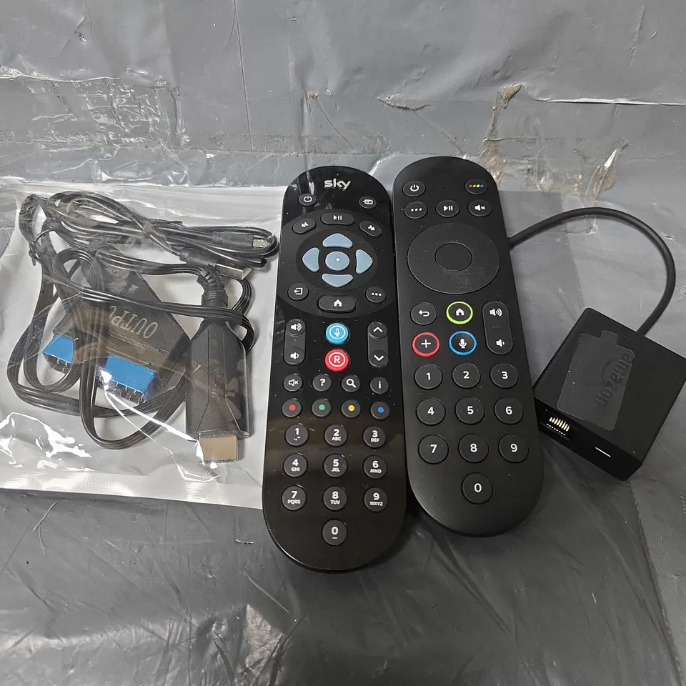 APPROXIMATELY 9 ASSORTED ITEMS TO INCLUDE - SKY REMOTE , AMAZON ETHERNET ADAPTER ETC