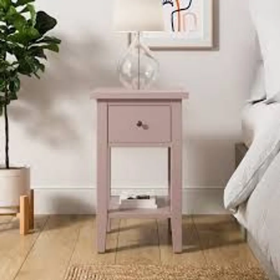 BOXED LYNTON 1 DRAWER SMALL BEDSIDE TABLE - PINK (1 BOX)