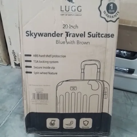 BOXED LUGG 20INCH SKYWANDER TRAVEL SUITCASE BLUE WITH BROWN 