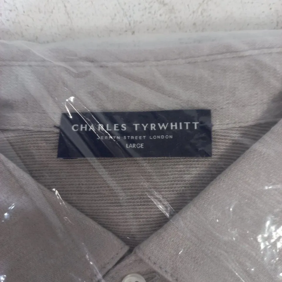 CHARLES TYRWHITT LINEN POLO SHIRT – SILVER GREY, SHORT SLEEVE, LARGE