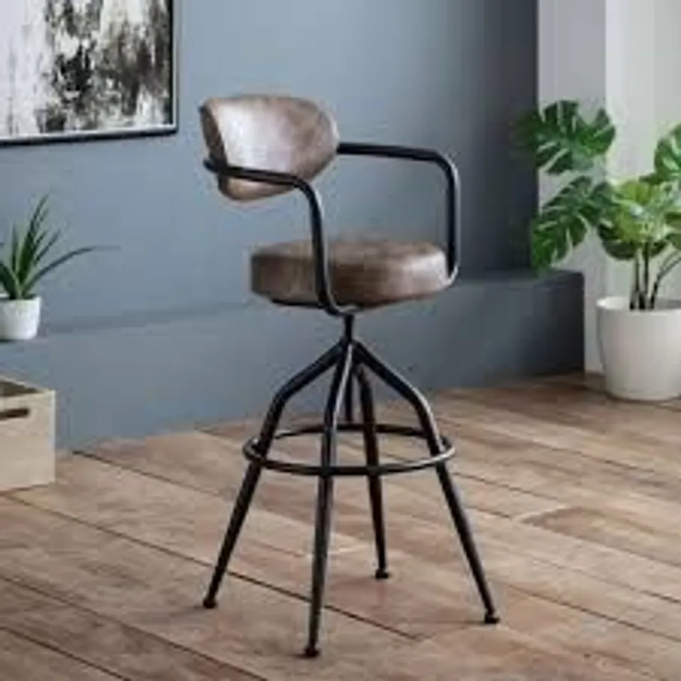 BOXED METAL AND FAUX LEATHER BARBICAN CHAIR/BARSTOOL - BROWN/BLACK (1 BOX)