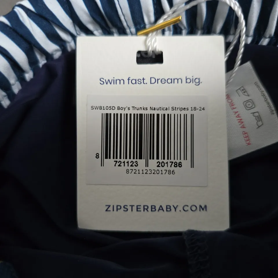 ZIPSTER BOYS' NAUTICAL STRIPE SWIM TRUNKS, 18-24M