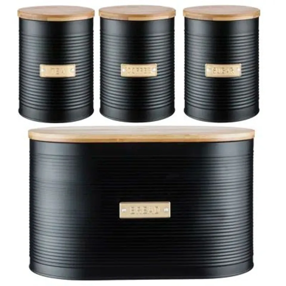 BOXED TYPHOON OTTO BLACK TEA, COFFEE, SUGAR AND BREAD BIN SET 