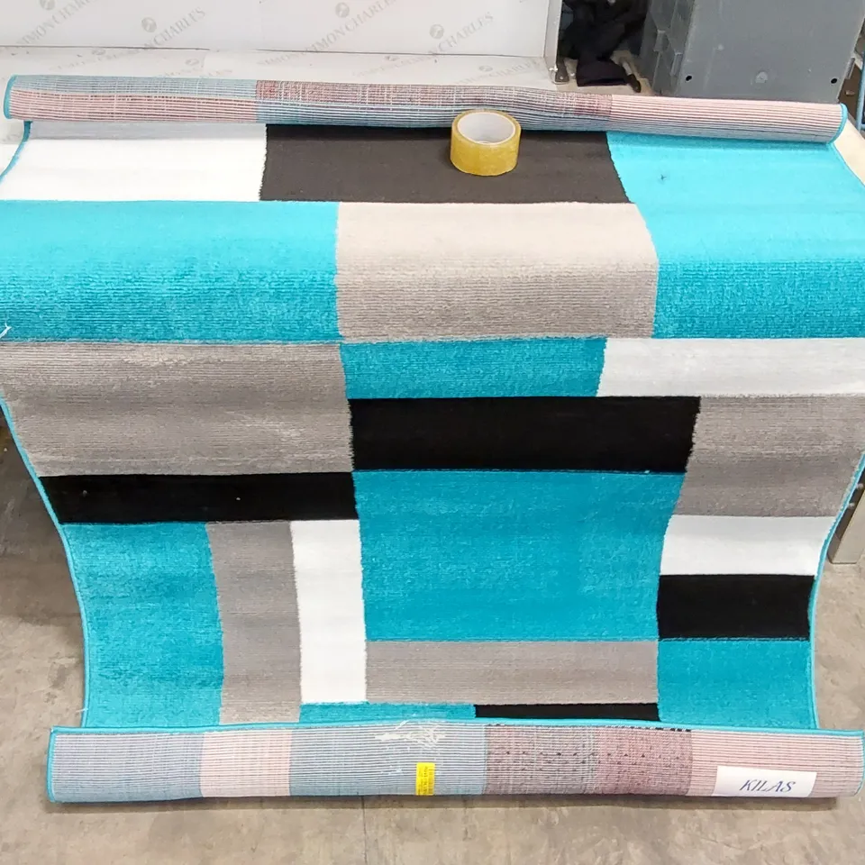 TARRA TUFFED TEAL/BLACK/WHITE AREA RUG // 120 X 170CM