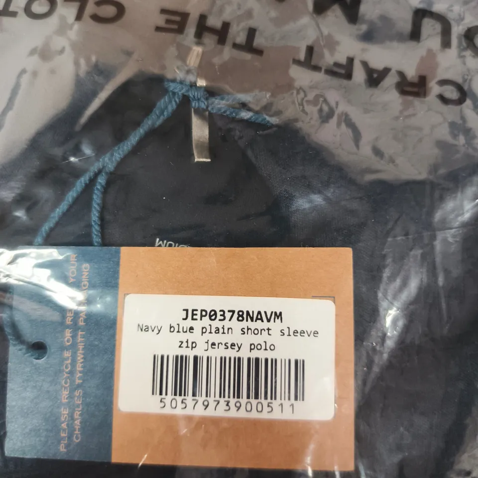 CHARLES TYRWHITT NAVY BLUE ZIP JERSEY POLO SHIRT – SIZE UNSPECIFIED