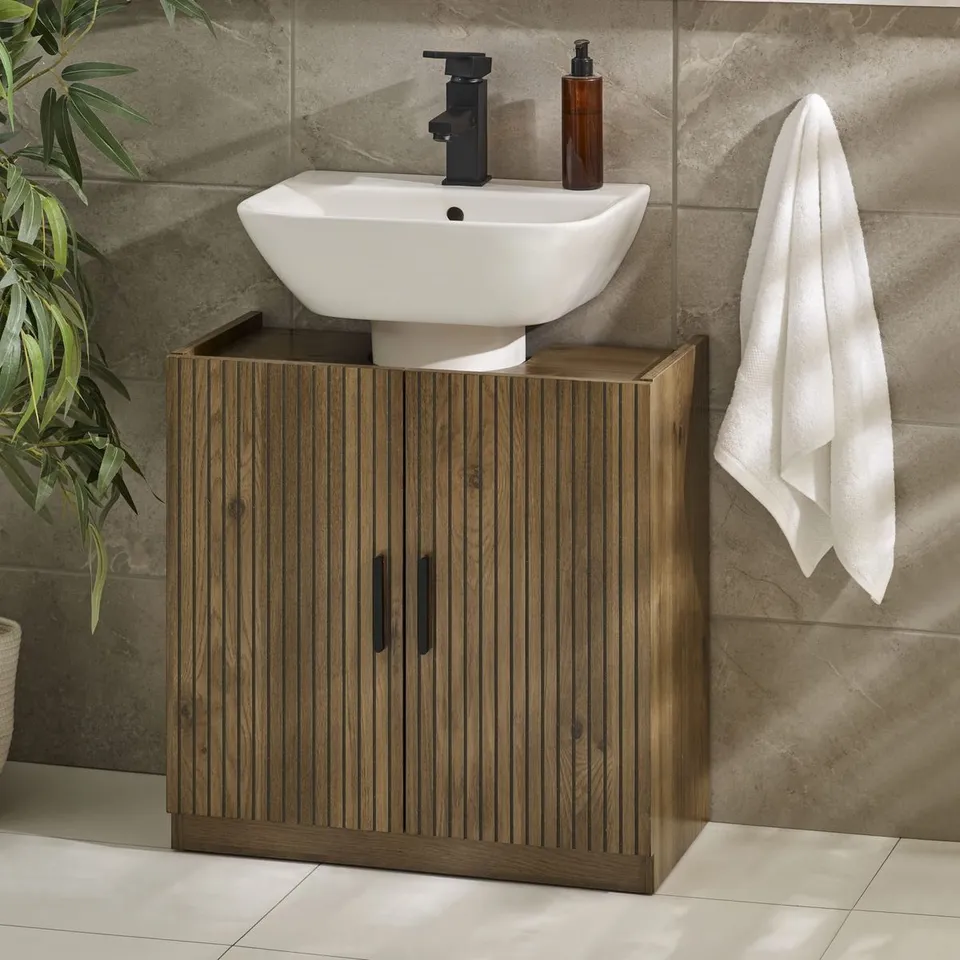 BOXED BATHROOM STORAGE CABINET HAMPSHIRE WALNUT EFFECT UNDER SINK CABINET