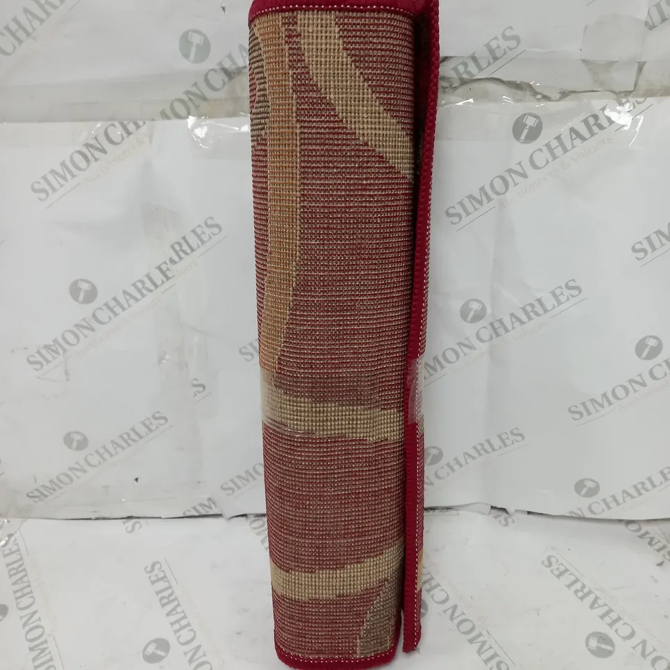 DCOR DESIGN LUSIA GARNET RED AREA RUG BROWN BEIGE ABSTRACT PATTERN 55 X 110CM