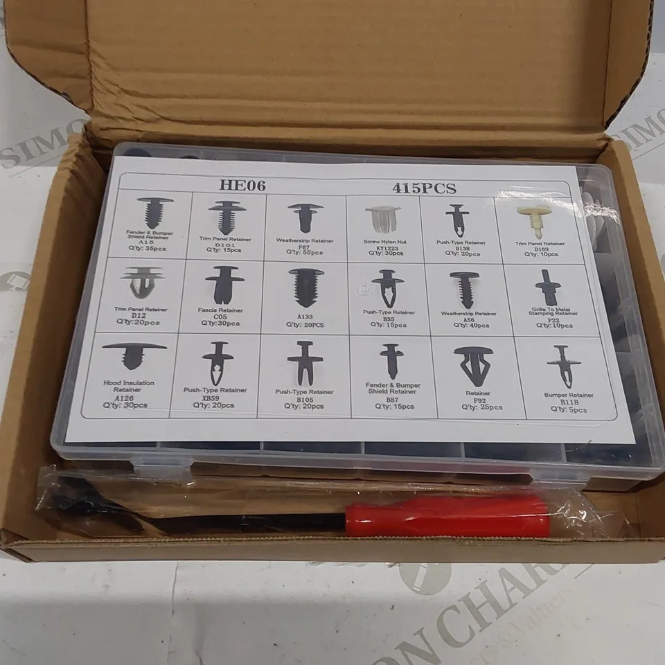 BOXED 415 PCS CAR FENDER CLIPS KIT, 18 SIZES PUSH BUMPER FASTENER RIVET CLIPS, PLASTIC RIVETS RETAINERS PANEL BUMPER FASTENER KIT WITH CONTAIN BOX (1 BOX)