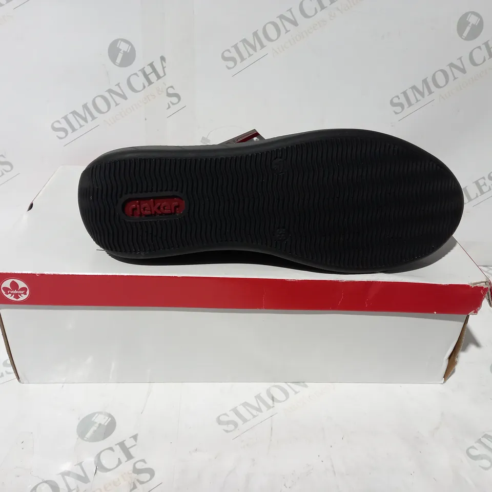 BOXED PAIR OF RIEKER TRAINER SHOE WITH ZIP IN BLACK UK SIZE 5