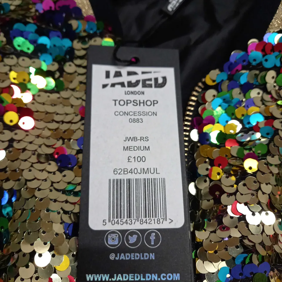 JADED SEQUIN ZIPPED JACKET SIZE M