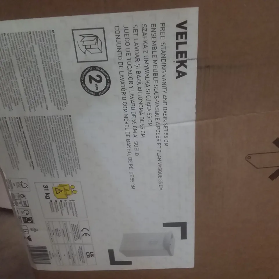 BOXED VELEKA FREE STANDING VANITY AND BASIN SET 55CM