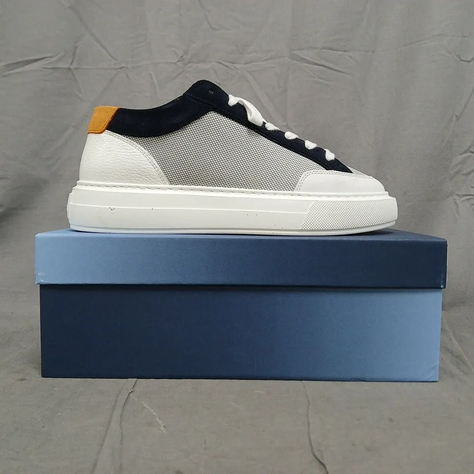 BOXED PAIR OF CLEENS LUXOR TRAINERS IN NAVY/WHITE SIZE UK 10