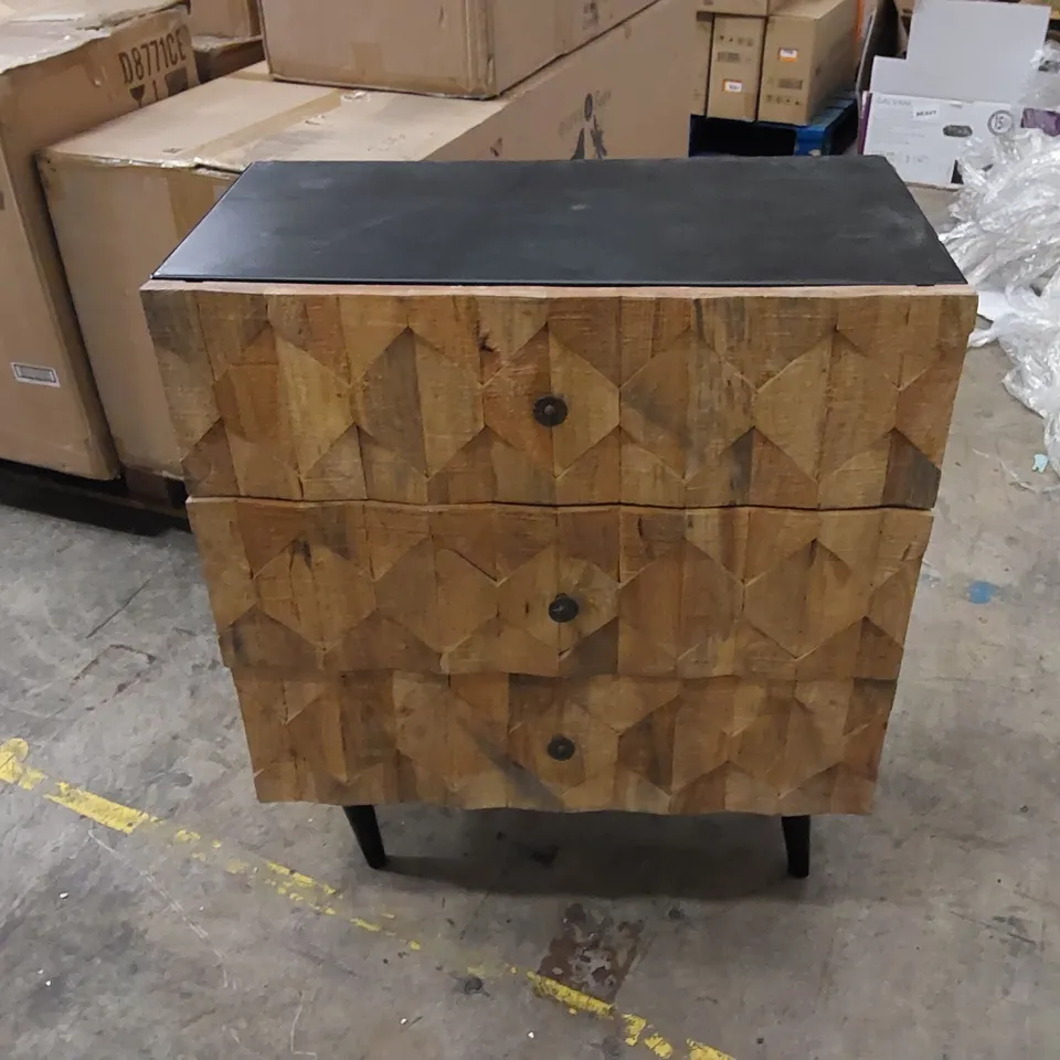 DESIGNER 3-DRAWER WOOD/METAL CHEST OF DRAWERS 