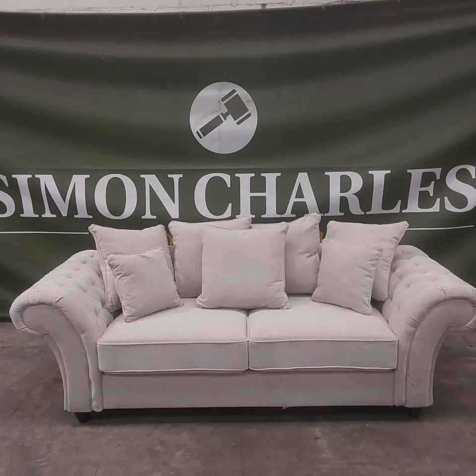 QUALITY DESIGNER WINDSOR 3 SEATER FABRIC SOFA - NATURAL