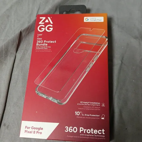 BOX OF APPROXIMATELY 50 ZAGG 360 PROTECT BUNDLE CLEAR CASE & GLASS FOR GOOGLE PIXEL 8 PRO