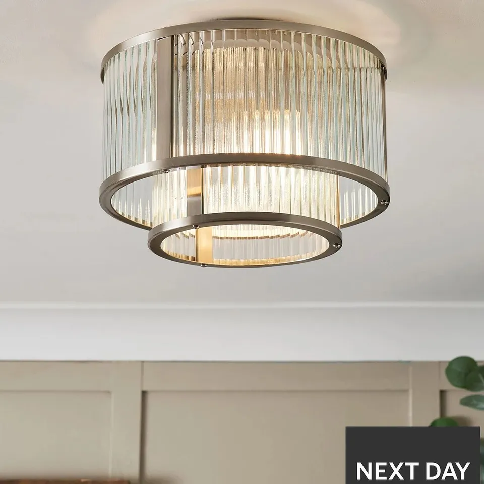 BOXED RIBBED GLASS TIERED CEILING FLUSH