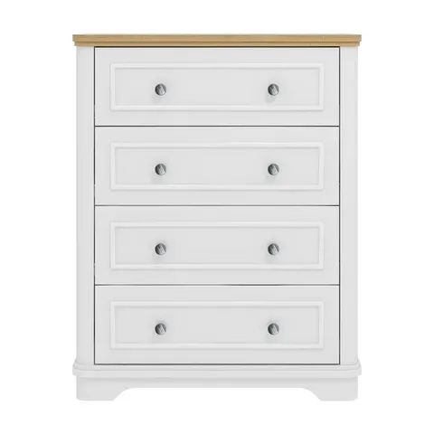 BOXED NESTOR 4 DRAWER CHEST OF DRAWERS - WHITE/OSLO OAK (1 BOX)