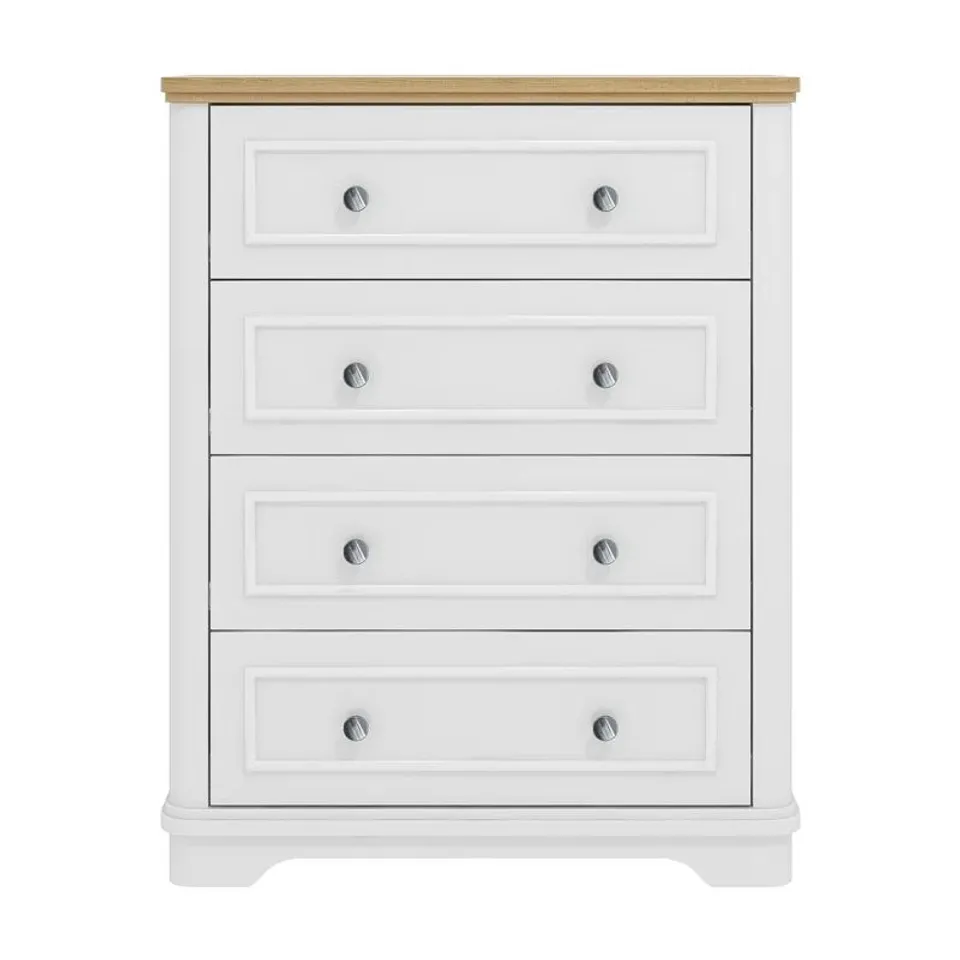 BOXED NESTOR 4 DRAWER CHEST OF DRAWERS - WHITE/OSLO OAK (1 BOX)