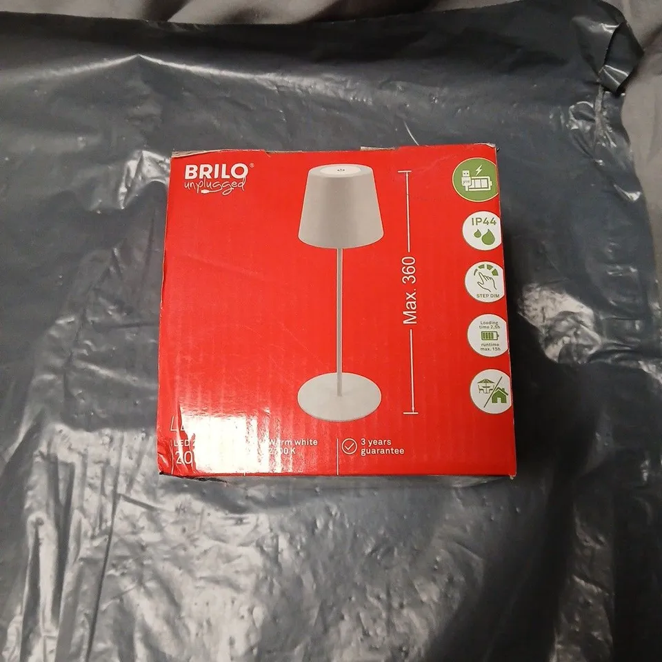 BRILO UNPLUGGED TABLE LAMP – WHITE, 360MM MAX HEIGHT, BOXED