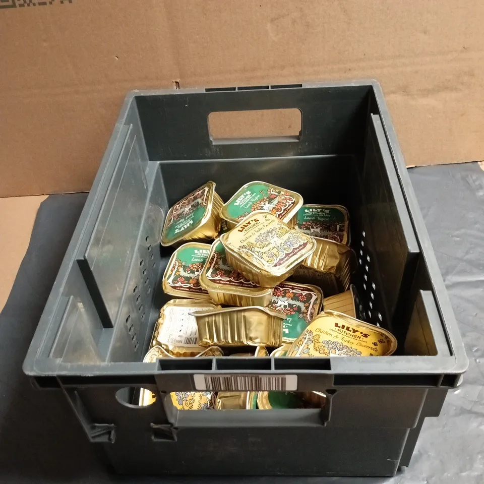 TOTE OF APPROXIMATELY 16 ASSORTED LILY'S KITCHEN PROPER FOOD FOR DOGS TO INCLUDE LAMB TAGINE 150G