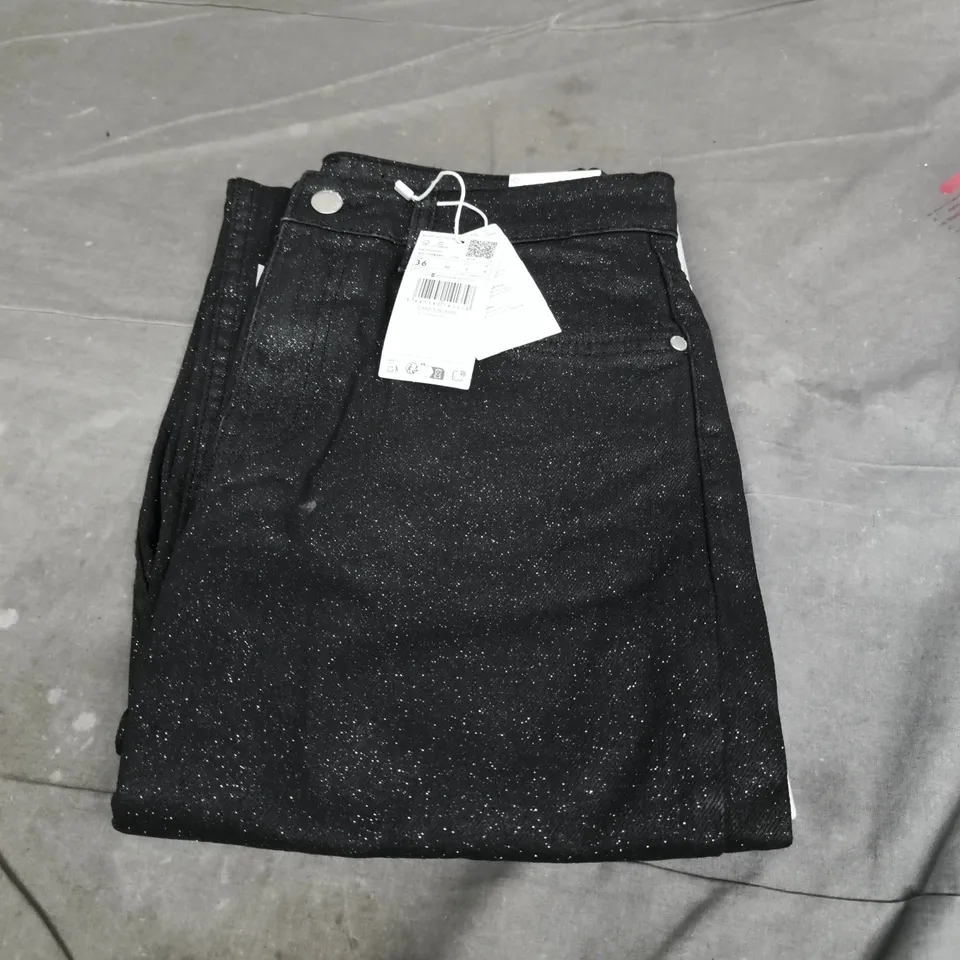 MANGO JEANS 328 CARRIE – WOMEN’S BLACK GLITTER DENIM, UK 8 (EU 36)