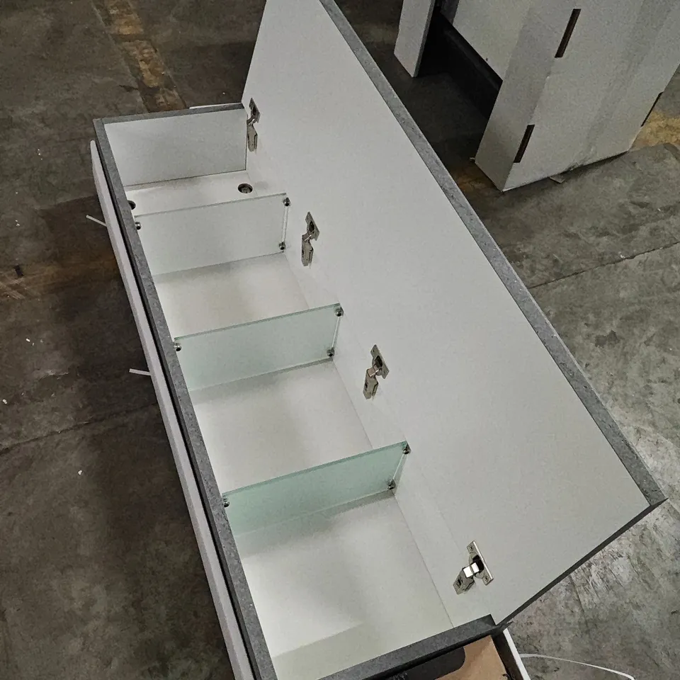 LUXURY WALL MOUNTED HANDLE LESS BATHROOM CABINET AND BASIN SET IN STONE GREY RRP £2280