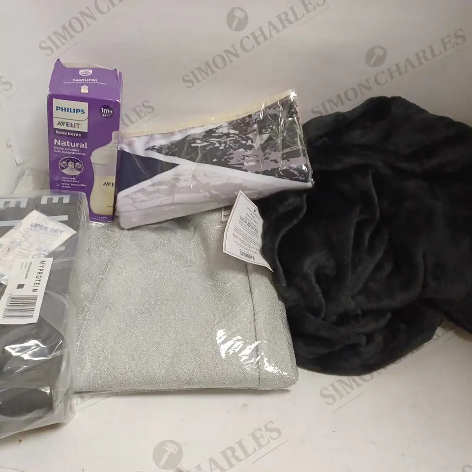 BOX OF APPROX 10 ITEMS TO INCLUDE PHILIPS AVENT BABY BOTTLE, ULTRA SOFT THROW AND PICTURE FRAME