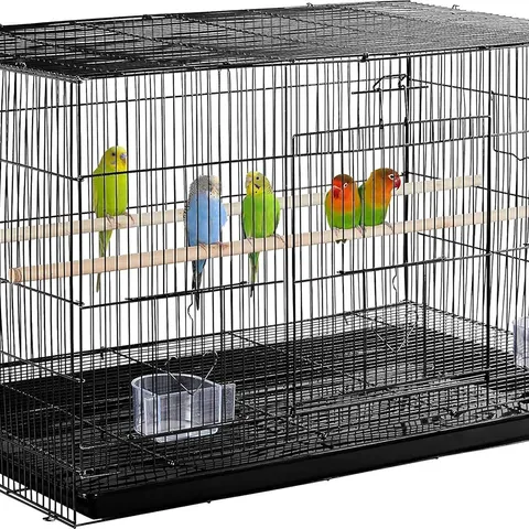 BOXED YAHEETECH BIRD CAGE FLIGHT LARGE PARROT CAGES FOR BUDGIES COCKATIELS CONURES PARAKEETS LOVEBIRDS WITH ROLLING STAND, BLACK