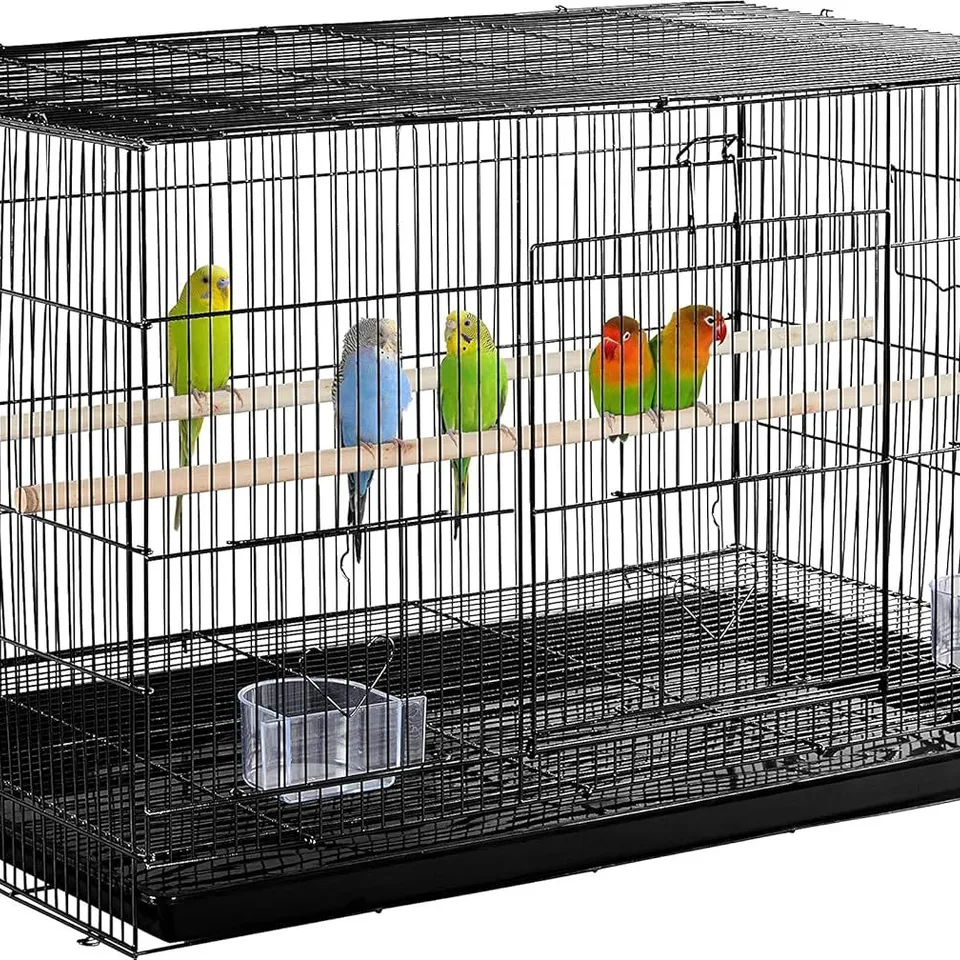 BOXED YAHEETECH BIRD CAGE FLIGHT LARGE PARROT CAGES FOR BUDGIES COCKATIELS CONURES PARAKEETS LOVEBIRDS WITH ROLLING STAND, BLACK
