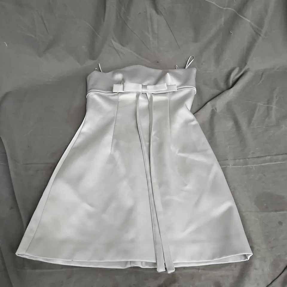 ZARA SATIN BOW DETAIL MINI DRESS IN SILVER SIZE S