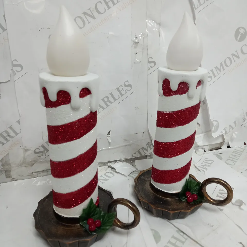 BOXED MR CHRISTMAS SET OF 2 RESIN CHAMBER CANDLE STICKS
