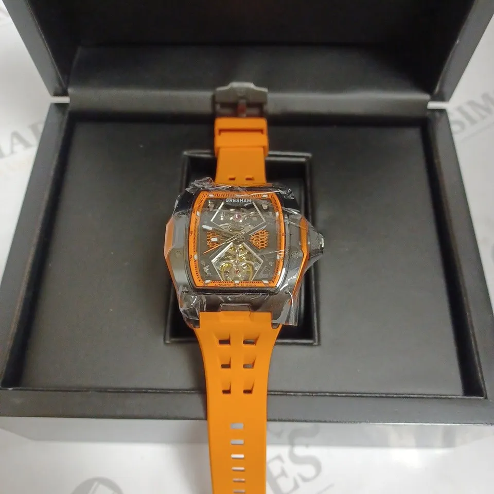 BOXED GRESHAM GENTS GENESIS G1 SPECIAL EDITION WATCH RUBBER STRAP - ORANGE