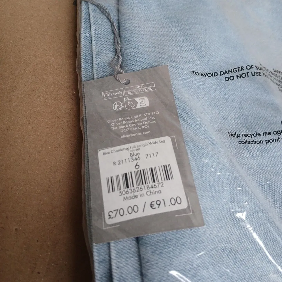 OLIVER BONAS BLUE CHAMBRAY WIDE-LEG TROUSERS – UK 6