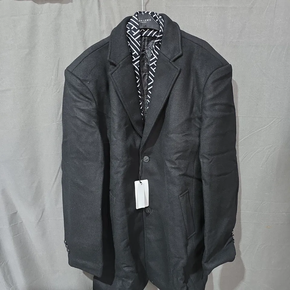 YOUTH UP BLACK WOOL COAT, 3XL – MEN'S OUTERWEAR WITH GEOMETRIC LINING