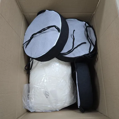 BOX OF APPROXIMATELY 8 ASSORTED ITEMS TO INCLUDE: CHAIR CUSHION 