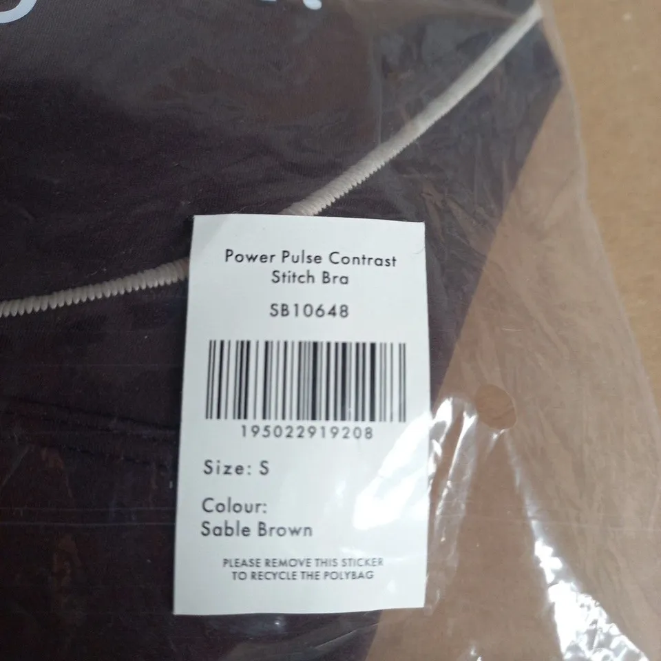 SWEATY BETTY POWER PULSE CONTRAST STITCH BRA – SIZE S – SABLE BROWN