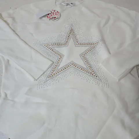 CHILLI & CHARM CREW NECK EMBELLISHED JUMPER, IVORY - SIZE M/L