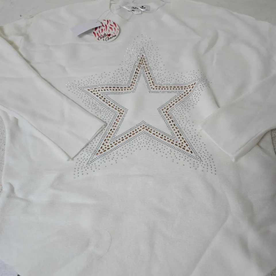 CHILLI & CHARM CREW NECK EMBELLISHED JUMPER, IVORY - SIZE M/L