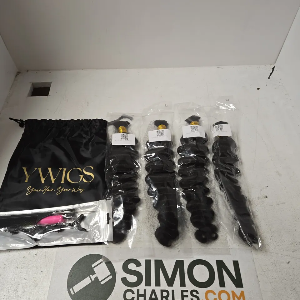 YWIGS HAIR EXTENSIONS – 4 X BLACK WEFT BUNDLES WITH DRAWSTRING POUCH