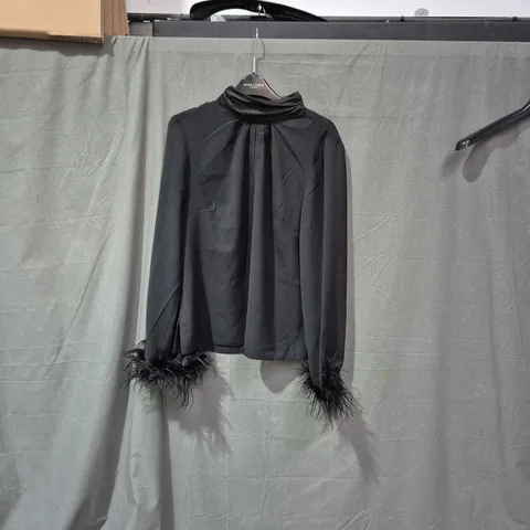 MONSOON BLACK COAT WITH FEATHERED CUFFS – UK 12 (EU 40, US 8)
