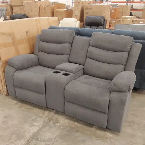DESIGNER 2 SEATER MANUAL RECLINER SOFA WITH CENTER CONSOLE CUP HOLDER UNIT - GREY