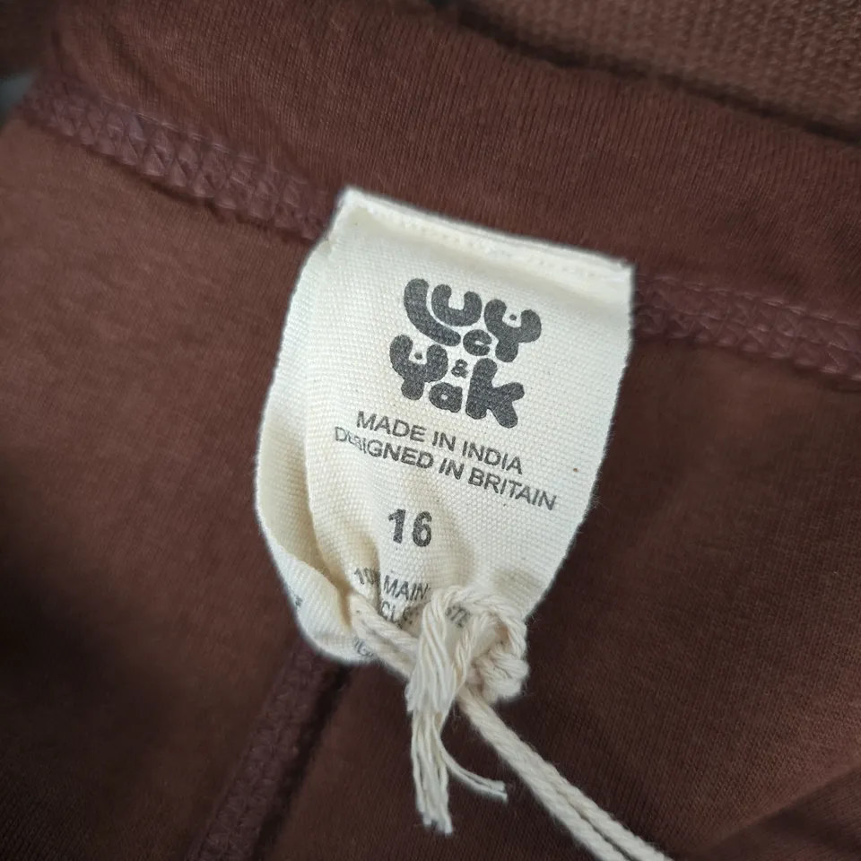 LUCY & YAK BROWN & ORANGE CHECK FLEECE DUNGAREES WITH SHOULDER STRAPS – SIZE 16