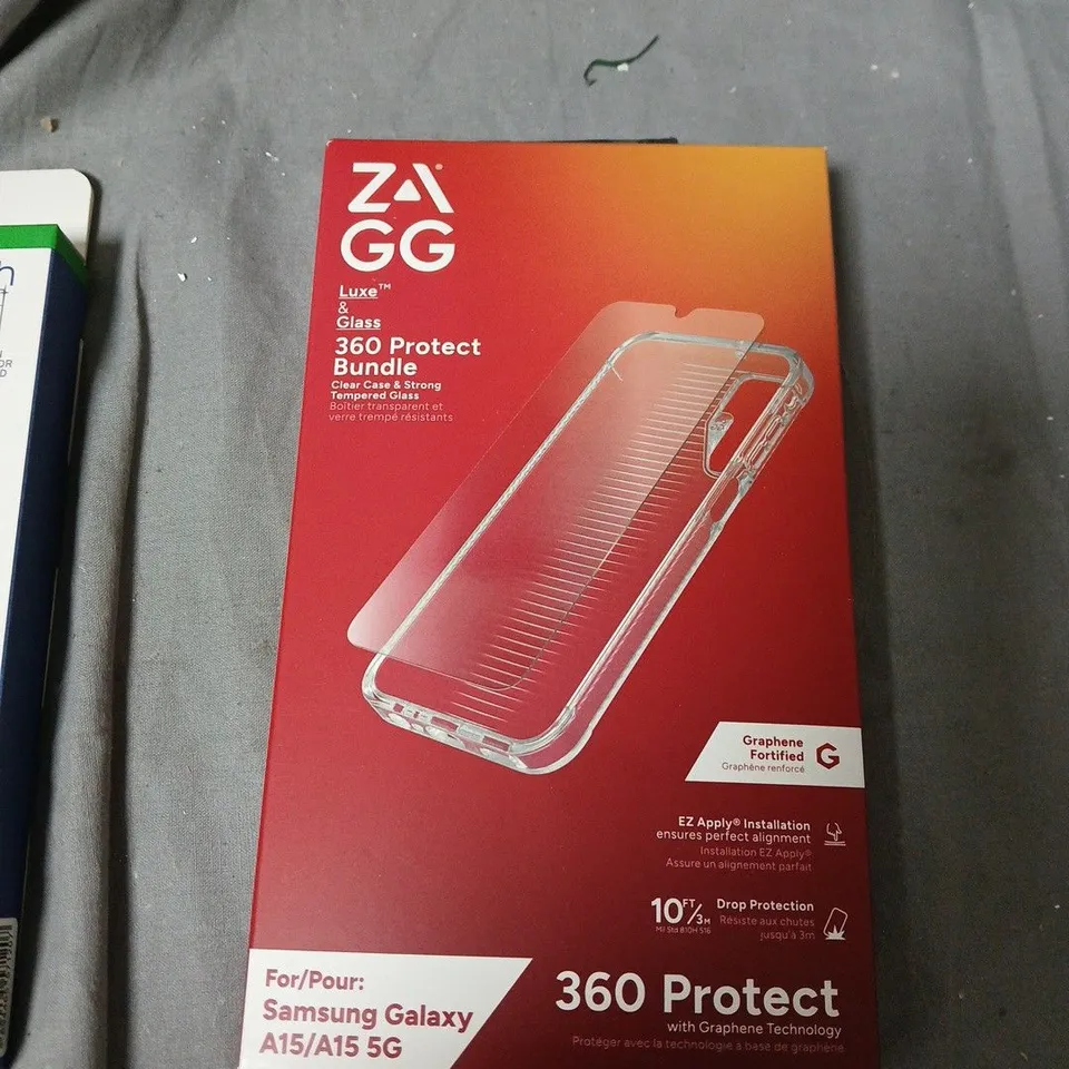 BOX OF APPROXIMATELY 18 ASSORTED PHONE CASES INCLUDING SAMSUNG GALAXY SCREEN PROTECTORS & 360 PROTECT BUNDLES – ORIGIN BY ITSKINS (A23 4G/5G) & ZAGG 360 PROTECT (A15/A15 5G) – MULTIPLE PACKS